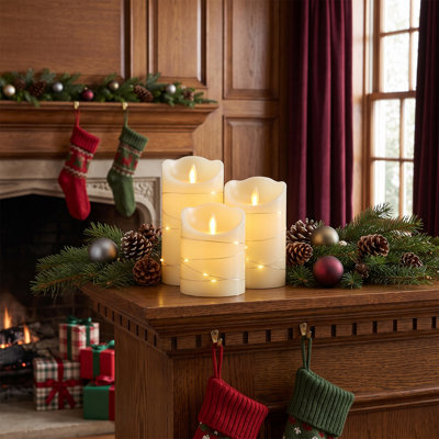 3Pcs LED Flameless Candles with String Lights and Remote Control