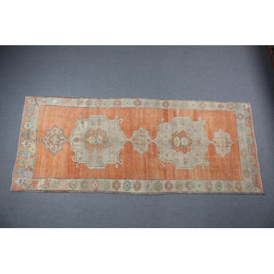 Large Vintage Turkish Anatolian Wool Rug in Warm Orange Tone Ideal for Hallway Decor