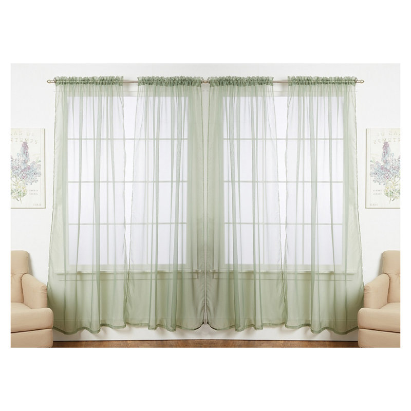 Panneaux de rideaux transparents de couleur unie avec passe-tringle, Sauge