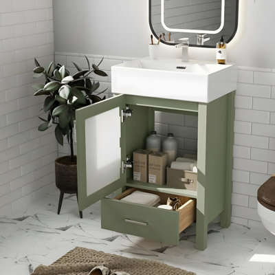 20" bathroom vanity with a ceramic sink, soft-close doors, and one drawer