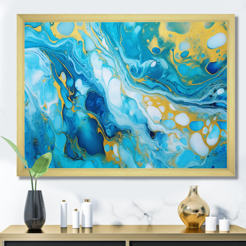 «Turquoise Luxury Abstract Fluid Art X», reproduction d'art sur toile, H 16 po x l 32 po x P 1 po