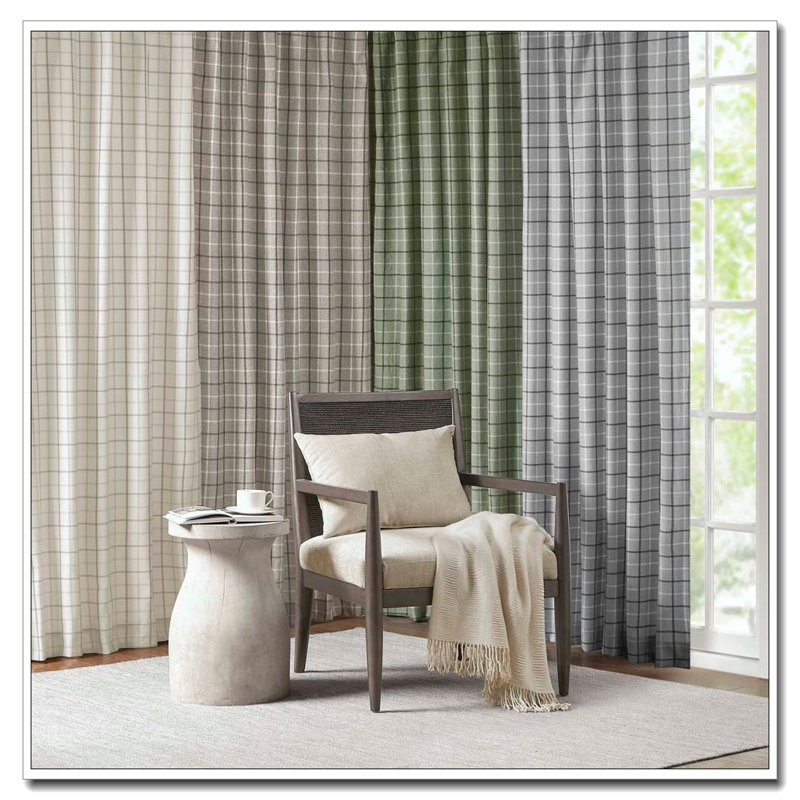 1 PCS 50x108" Plaid Rod Pocket and Back Tab Curtain Panel with Fleece Lining Brown, Brown