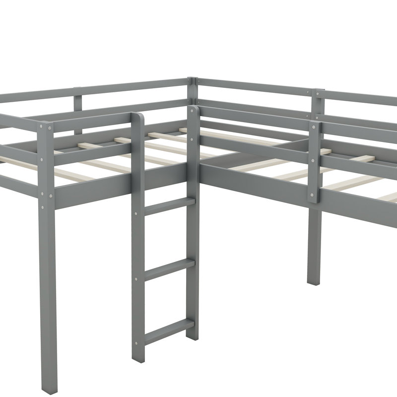Space-saving Solid Wood L-shaped Twin Loft Bed With Slide And Ladder, Modern Style For Kids And Teens