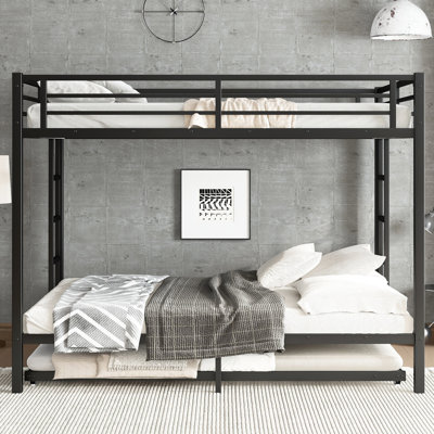 Black Queen Over Bunk Bed Made Of Metal With Trundle - Solid Structure, Low Noise, Space Saving Strong Slats, Quiet Operation, Efficient Setup