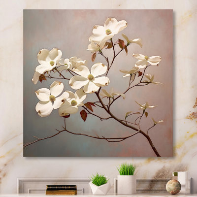 Cornouiller blanc élégant gris I - art mural floral pour le salon