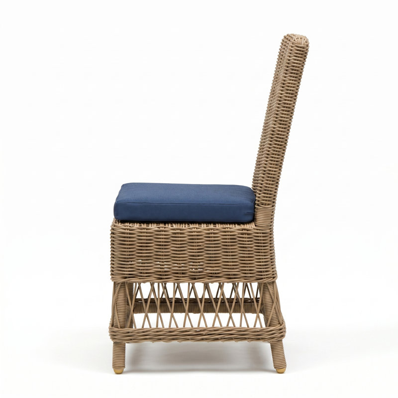 Chaises de salle à manger d'extérieur Destin, Toile bleu marine, Brun