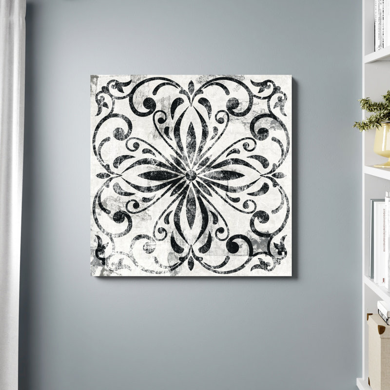 Motif géométrique noir et blanc I - reproduction sur toile tendue, H 36 po x l 36 po