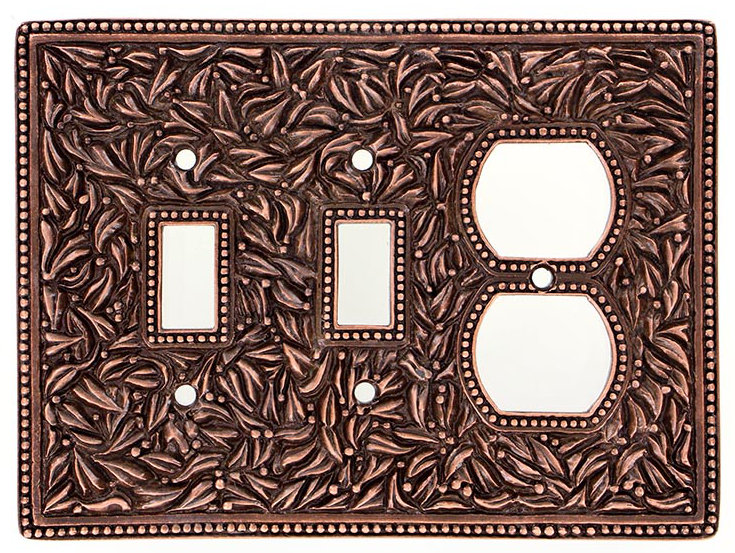 San Michele 3-Gang Duplex Outlet / Toggle Light Switch Combination Wall Plate, Antique Copper