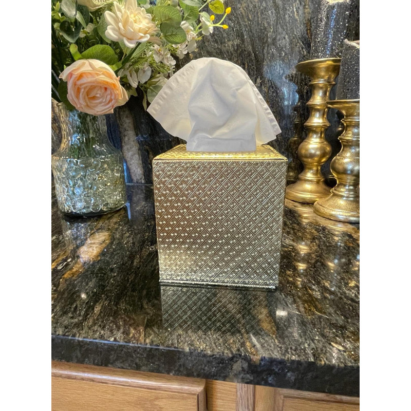 Square PU fabric Tissue Box Cover, Gold