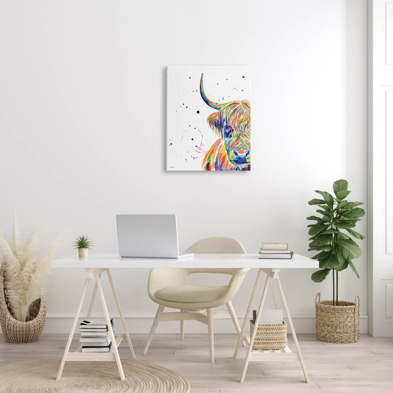 Vivid Multicolor Highland Cow Canvas Wall Art, 24" x 30"