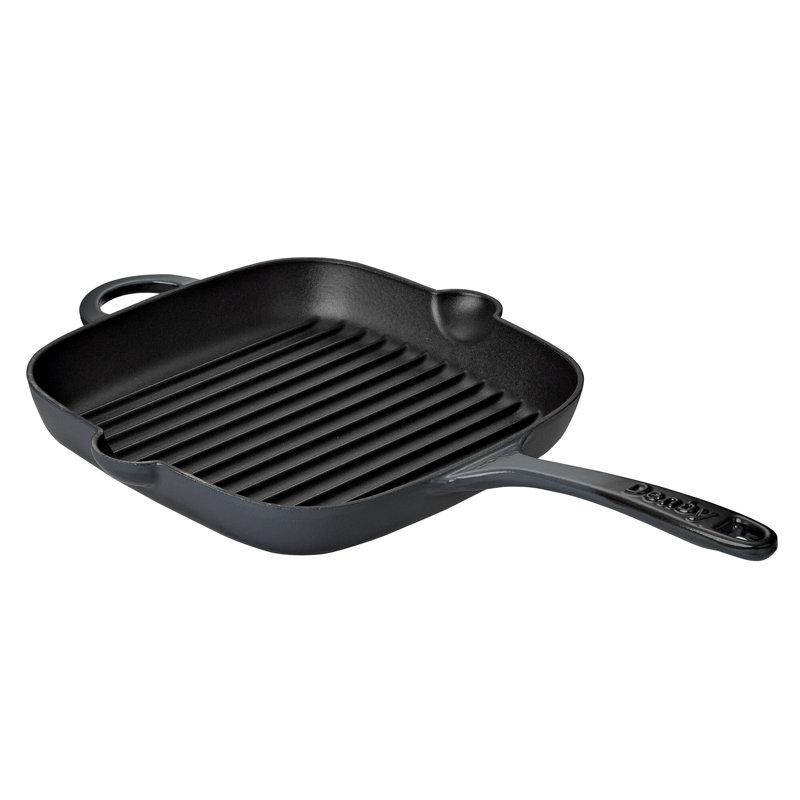 Denby 1.7L / 25cm Cast Iron Square Griddle Pan, Halo Grey