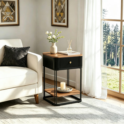 2-Tier Round End Table with Drawer