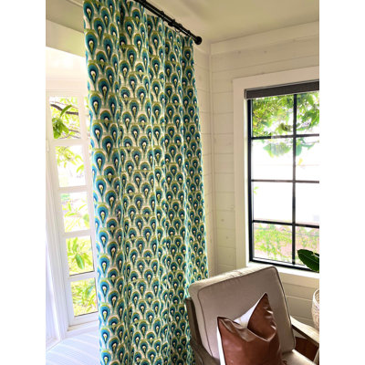 Rideaux vert plume de paon bleu