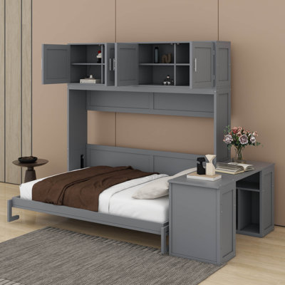 Queen Size Murphy Bed With Desk,Shelves And Cabinets