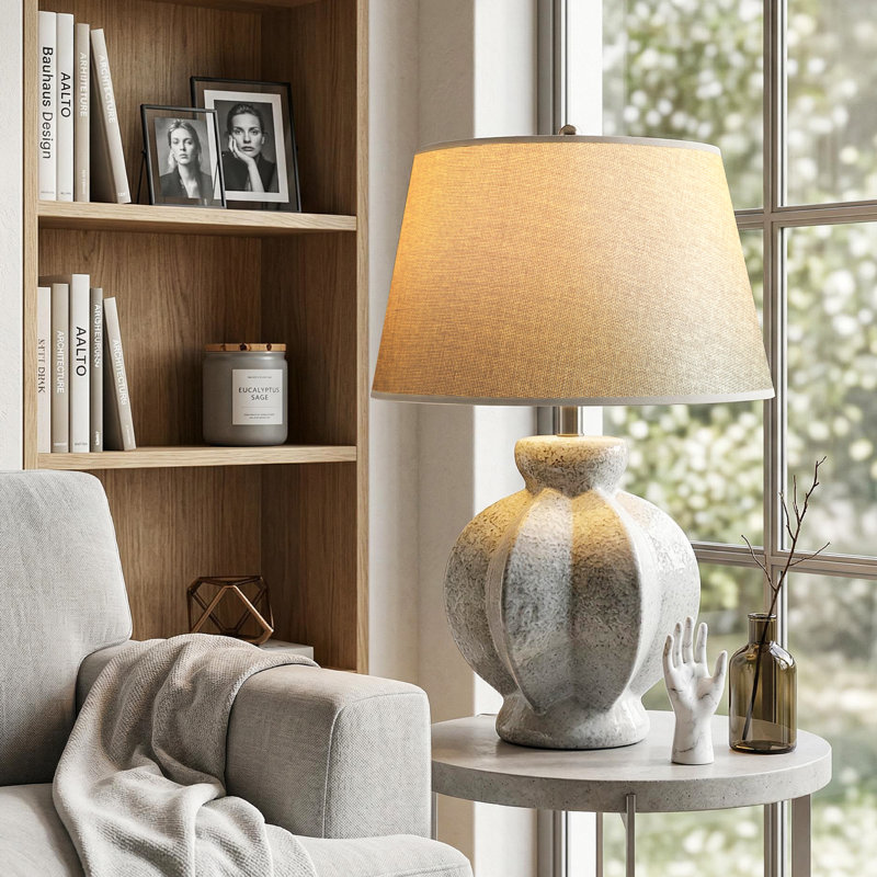 Lampe de table 24 po en céramique grise pour le salon, lampe de chevet rustique pour la chambre à coucher, table de chevet, vestibule (ampoule incluse)