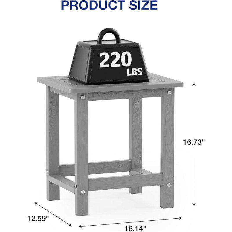 Outdoor Side Table All Weather HIPS Adirondack Patio Side Table Mordern Square End Table for Lawn, Pool, Backyard, Porch, Gray