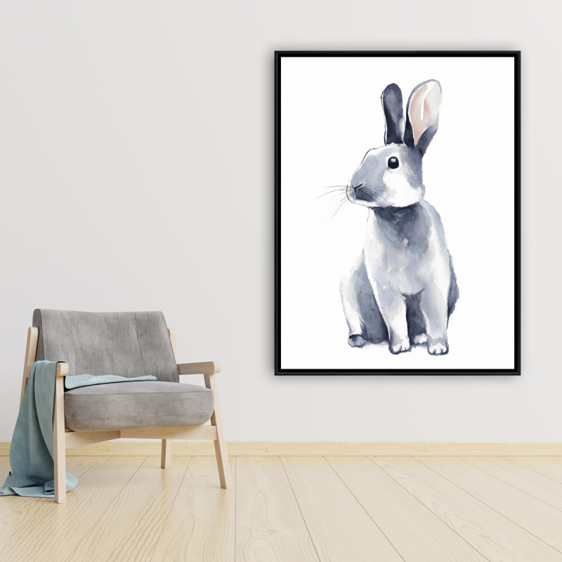 Gray Curious Rabbit Print On Canvas