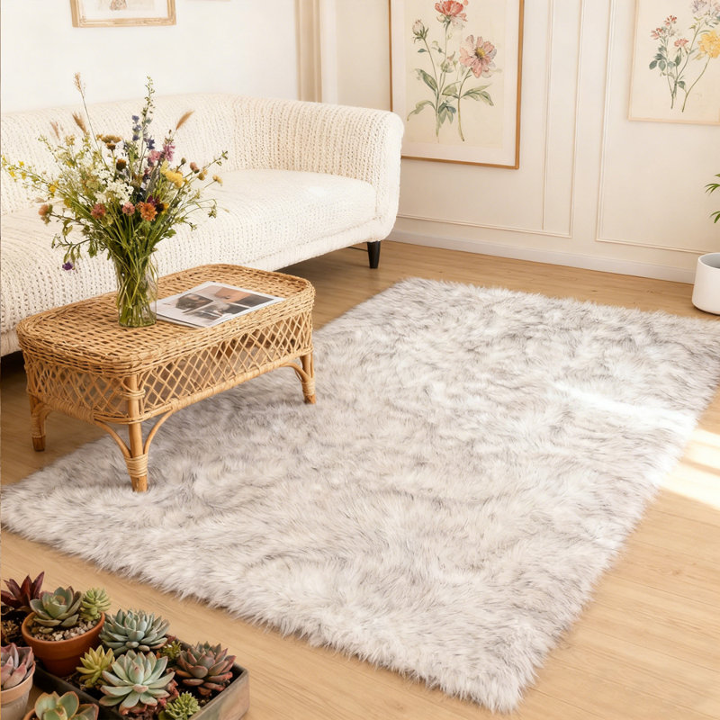 Tapis blanc moelleux en fausse peau de mouton, Rectangle 4pi x 6 pi
