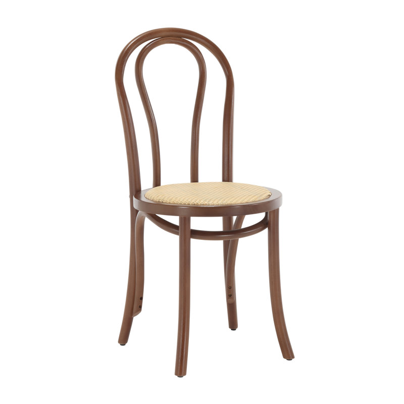 Rattan Seat Dining Chair With Solid Wood Frame, French Side Chair For Dining Room/Kitchen, Walnut