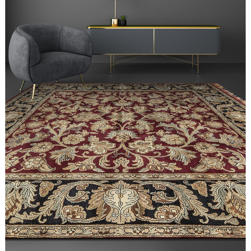 Magnolia Wool Oriental Area Rug in Beige/Red/Black