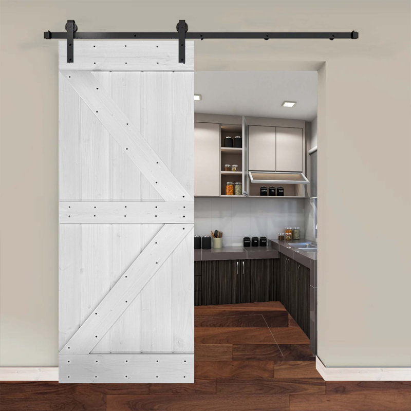Ensemble de quincaillerie pour porte de grange simple en bois, Blanc, 36 po x 84 po