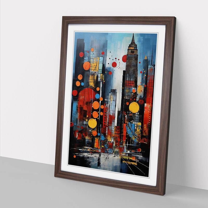 New York Abstract No.2 - Single Picture Frame Print on Wood, Walnut, 34cm H x 25cm W x 2cm D