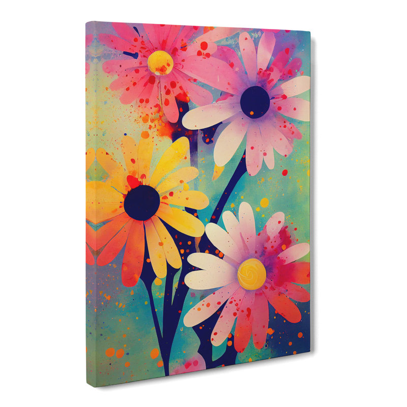Daisy Flower Splatter Vol.1 - Wrapped Canvas, 60cm H x 40cm W x 3cm D