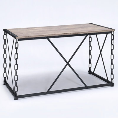 Stylish Rectangular Console Table In Rustic Oak And Black Accents Black, Functional
