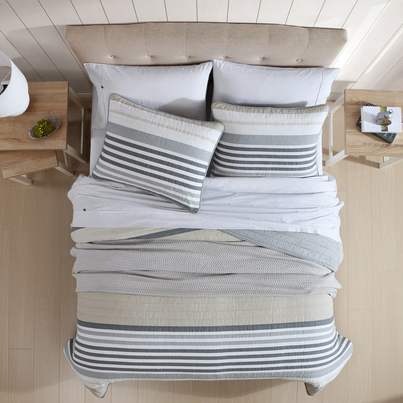 Nautica Dover Cotton Reversible Beige Quilt Set, Twin