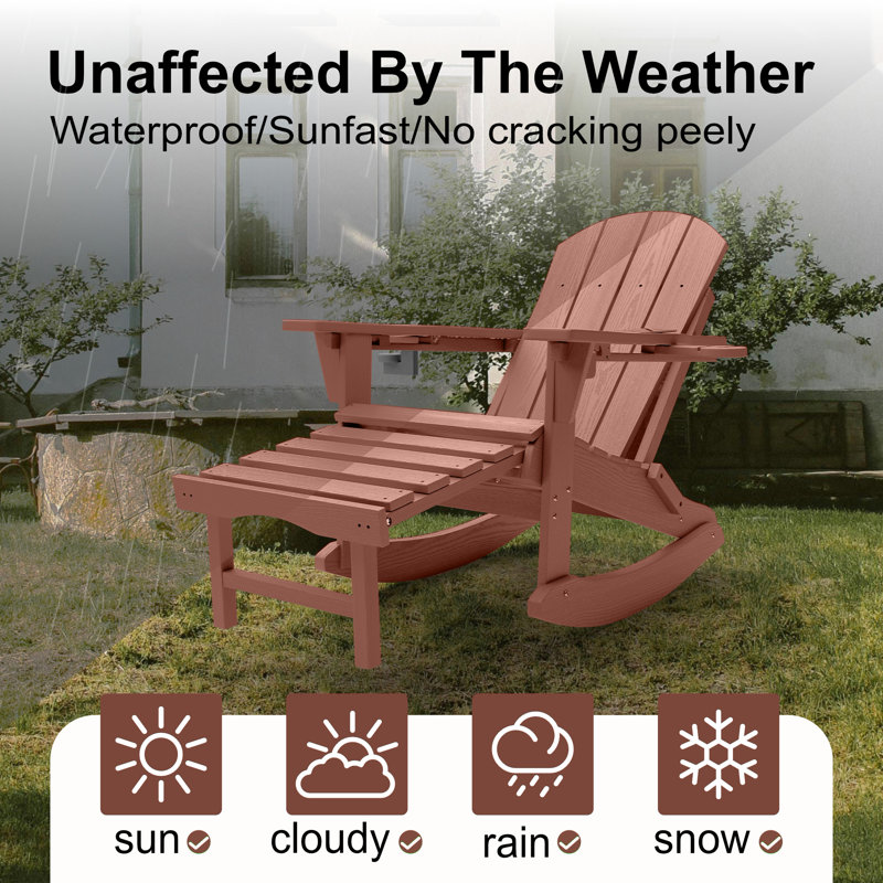 4-in-1 Multifunctional Folding Adirondack Rocking Chair with Retractable Ottoman, Terracotta 