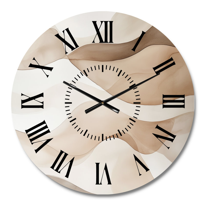 Formes organiques murmurées - Horloge murale ronde silencieuse en métal beige de style milieu du siècle, Petit
