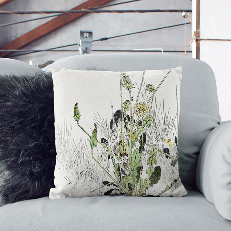 Wild Dandelions by Watanabe Seitei Cushion with Filling, Black, 40cm H x 40cm W x 15cm D