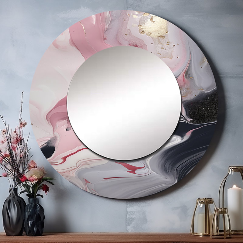 Œuvre d'art en marbre massif Rachelmarie II - miroir unique en marbre, grand miroir mural rond moderne, impression d'art en métal