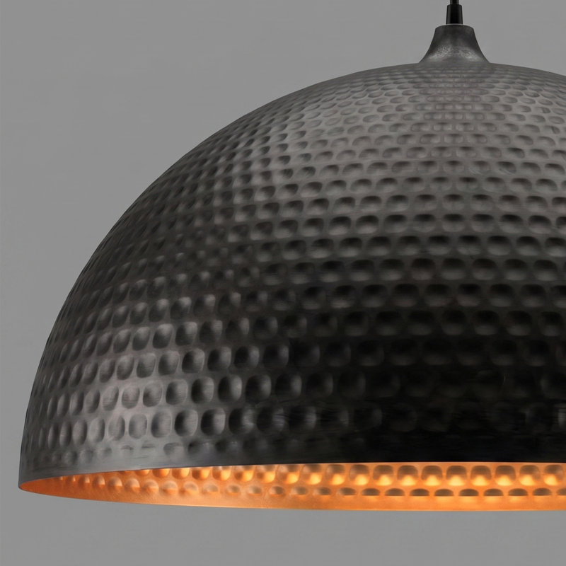 Black Hammered Hemispherical Pendant Light, 1 Pack