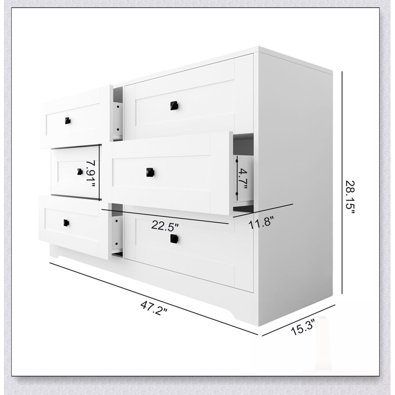 Commode spacieuse à 6 tiroirs avec porte de ferme, assemblage facile et conception polyvalente pour des solutions de rangement modernes