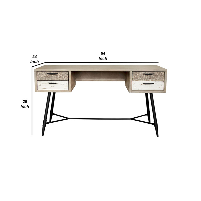 Solid Wood Steel Computer Desk