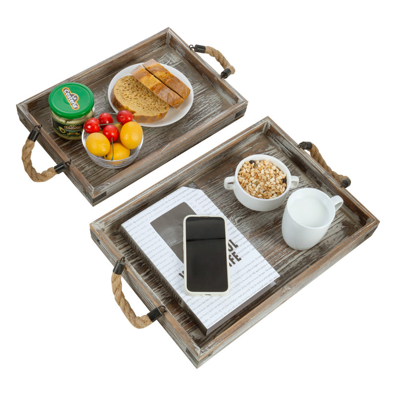 Ensemble de plateaux de service en bois 2 pièces Kendari, Brun