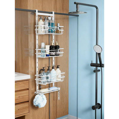 Serviteur de douche au-dessus de la porte avec tablettes réglables, 2 porte-savons et 22 crochets - Organisateur de salle de bain suspendu antirouille pour le rangement de la douche