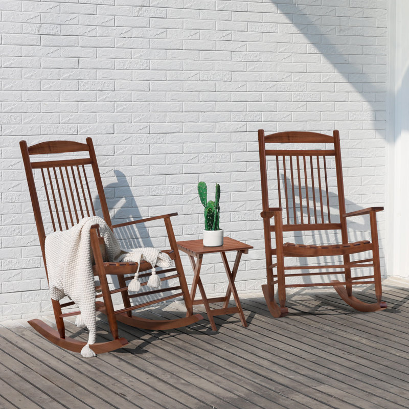 Karlin Outdoor 2 Solid Wood Chairs and 1 Table, Teak