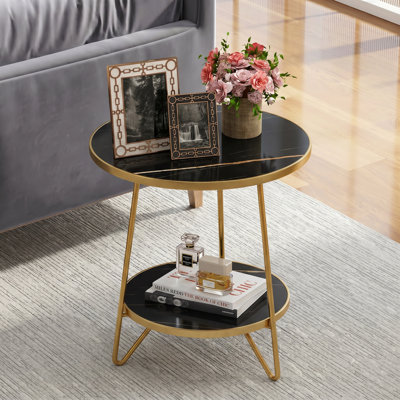 Oni Faux Marble End Table with Storage Shelf