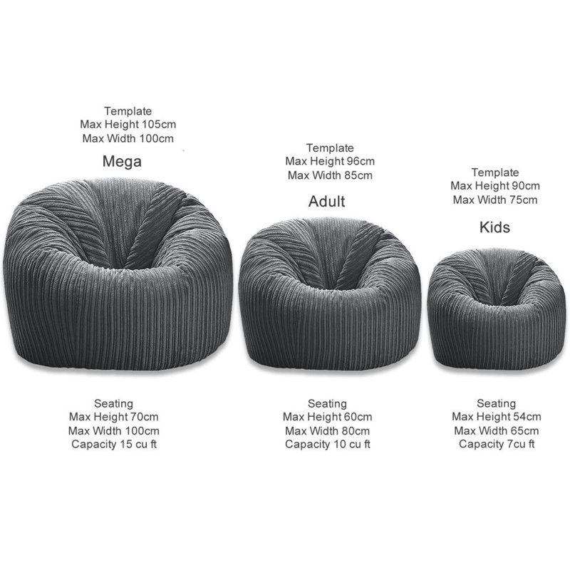 XXL Jumbo Cord MEGA Size Classic Beanbag Chair Ready Filled, Grey