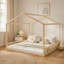 Lit double en forme de maison avec barrières de sécurité, sans porte-138560993