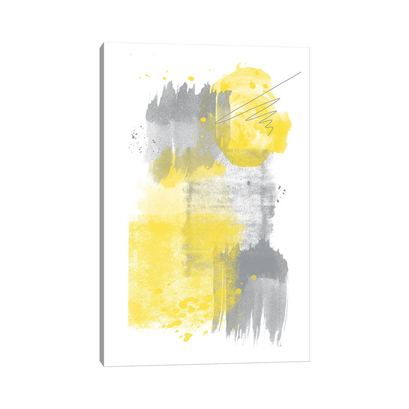 Watercolor Shapes VI | Illuminating Yellow & Ultimate Grey by Melanie Viola - Wrapped Canvas Painting