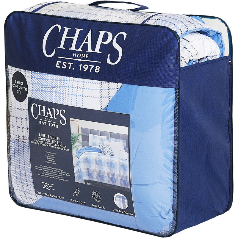 Modern & Contemporary Cotton Blend Striped Comforter Set, Blue/White, Full/Queen Comforter + 7 Additional Pieces