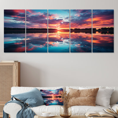 «Horizon Sunset By The Lake III - Lake», ensemble de 5 pièces d'art mural