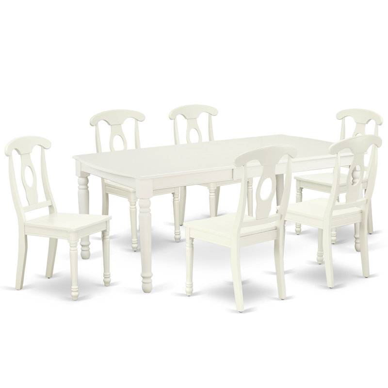 7 Piece Dining Set Consist of a Rectangle Dining Table with Butterfly Leaf and 6 Kitchen Chairs, 42x78 Inch, Linen White