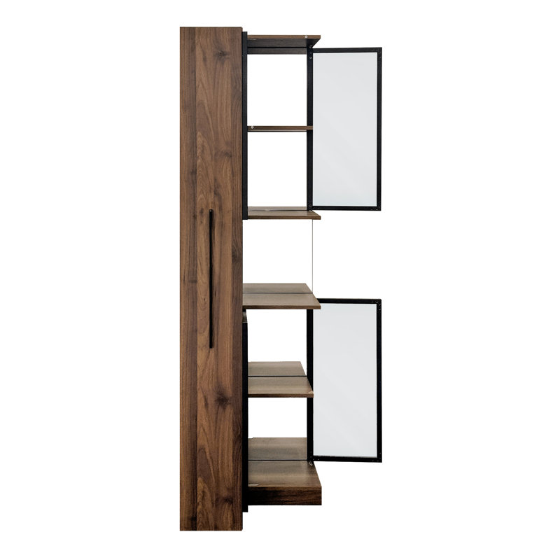 Vitrine de 70 po avec portes et lumières en verre, avec tablette de rangement coulissante multifonctionnelle, armoires de rangement en bois