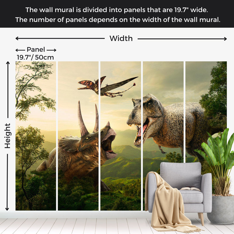 Papier peint dinosaure - Carré de dinosaure, L 157 po x L 110 po