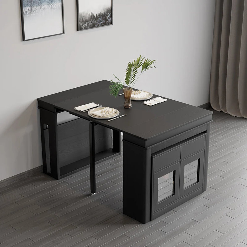 Table de salle à manger extensible moderne avec rangement, Noir