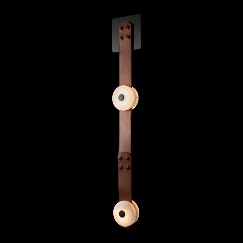 SNAPS LED Sconce, Chestnut Leather, Black